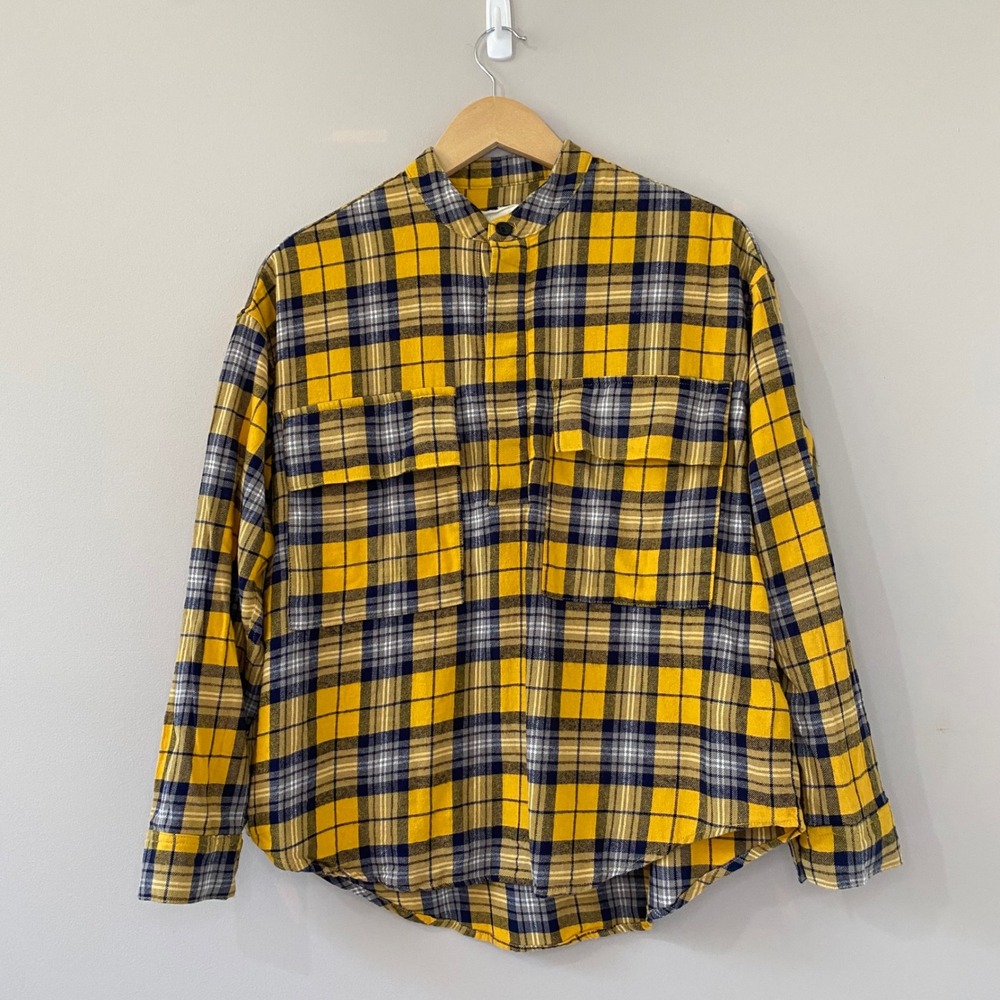 Fear of God Sixth Collection Henley Flannel Shirt Yellow Plaid SMALL FG20-007